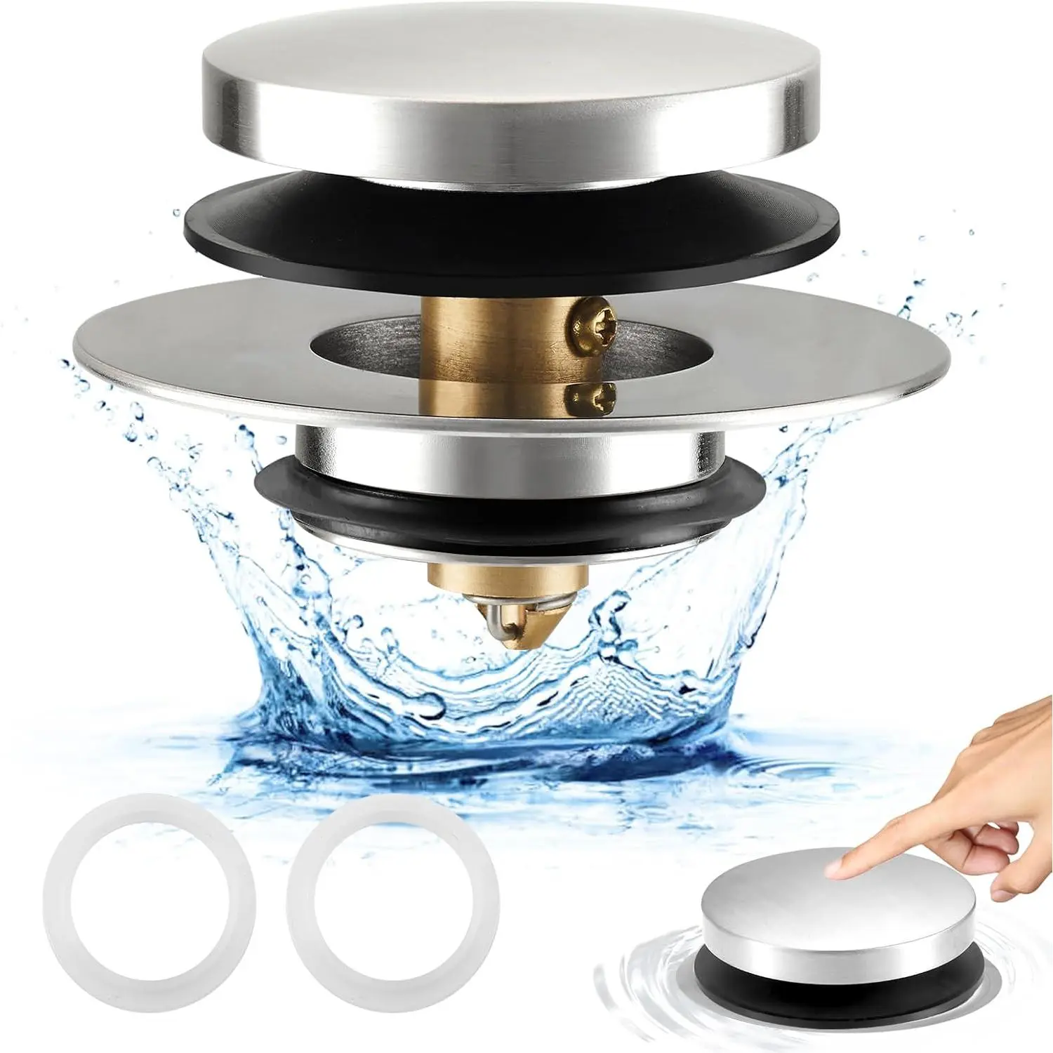 Bathtub Drain Stopper, Universal Tub Stopper Replacement for Tip /Trip Lever/Lift&Turn Tub Drains, Pop-Up Bath Tub Drain Stoppers for 1.5"-1.72" Drain Hole w/3 O-Rings,Chrome Plated