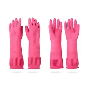 2 Pairs Reusable Waterproof Cleaning Gloves – Non-Slip Rubber Dishwashing Kitchen Gloves for Home Use, Pink Medium