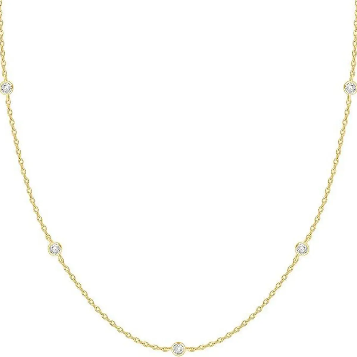 14K Gold Plated Station Necklace for Women - Dainty Choker Simulated Diamond Necklace - Lightweight Womens CZ Chain Necklace
