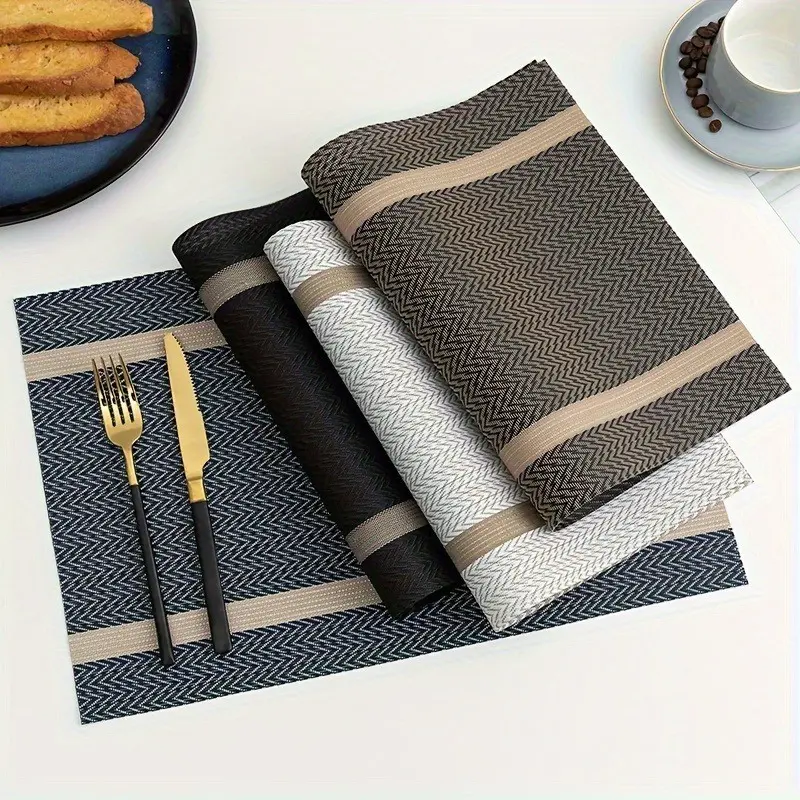 4pc Heat Resistant Non-Slip Washable Placemats, Household Placemat, PVC Insulation Mats, Plastic Placemats, Durable Tableware Protection, Ideal for Dining, Kitchen & Home Use
