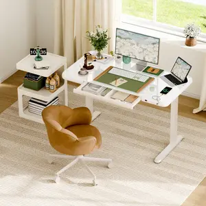 FLEXISPOT Electric Standing Makeup Vanity Desk with Drawer & USB Charge Ports Child Lock 55 Height Adjustable WholePiece Quick Install Dressing Table for Women Girls Bedroom