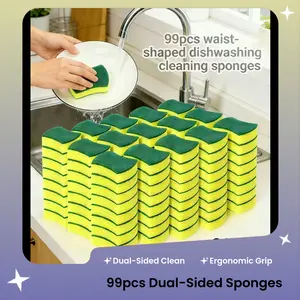 99PCS Waist-Shaped Dishwashing Sponges, Heavy Duty Scrub Sponges for Kitchen Cleaning