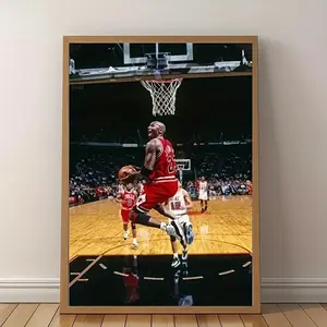 A Frameless Flat Basketball Game Scene Decoration Retro Style Canvas Poster, Suitable for Bedroom, Living Room, Home Office, Perfect Gift Choice for Halloween, Christmas, and Valentine's Day, Wall Art Decoration, Home Decoration, Minimalist Design, Modern