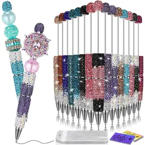45 Pcs Full Rhinestone Beadable Pens Bulk Set 15 Glitter Diamond Pens with Cards & Bags Fancy Bling Beaded Pen for Beads DIY Cute Journalling Ballpoint Craft Making (Gradient Diamonds)