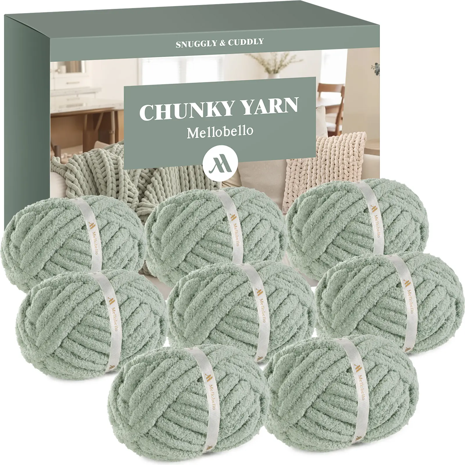 MelloBello Jumbo Chunky Yarn for Hand Knitting - Super Thick Chenille Chunky Yarn for Crocheting - Extra Soft Bulky Fluffy Blanket Big Yarn 8 Jumbo Pack (27yds,8 oz Each Skein)