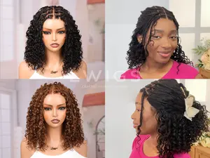 {Christmas Sale} Boho Braids Deep Curly Glueless 5*5 Closure Pre-Cut Lace Short Curly Human Hair Braided Wig Natural Black Bohemian Style #TikTokShop