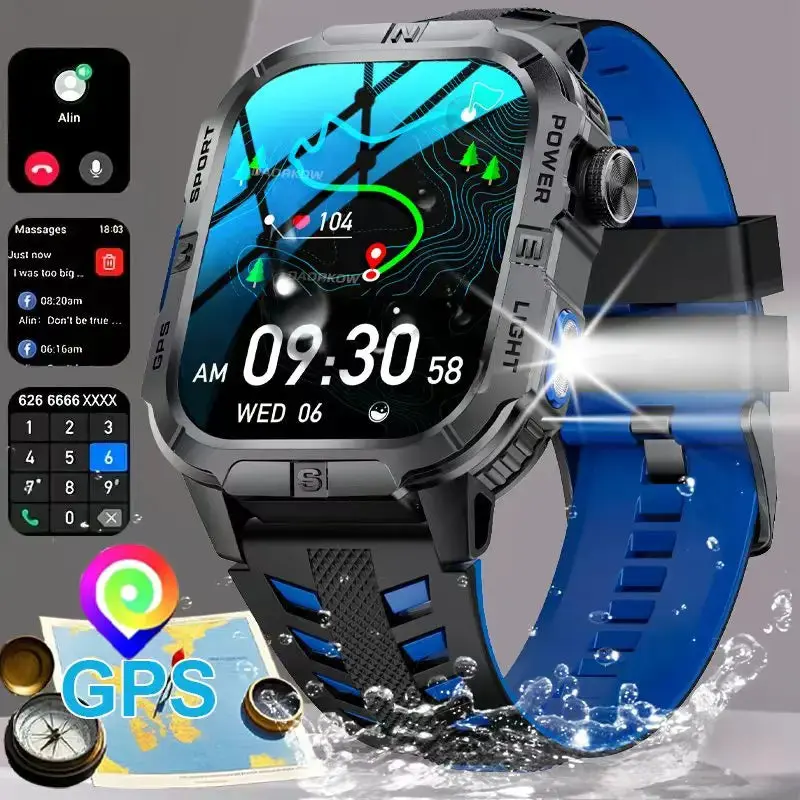 GPS Smartwatch for Men with Bluetooth Calling, LED Flashlight, Compass & IP68 Waterproof