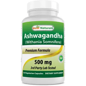 Best Naturals Ashwagandha Extract 500 Mg 120 Capsules Non-GMO Gluten Free 3rd Party Lab Tested Vegetarian Formula