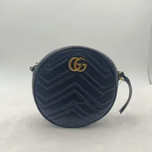 Pre-owned Gucci GG Marmont Mini Round Shoulder Bag Black Chevron Quilted, Good, High Quality Genuine Material, Fine Texture, Cost Performance X297