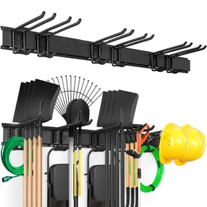 VEVOR Garage Tool Organizer, 800 lbs Max Load Capacity, Wall Mount Yard Garden Storage Rack Organization Heavy Duty with 6 Adjustable Hooks and 3 Rails, for Garden Tools, Shovels, Trimmers