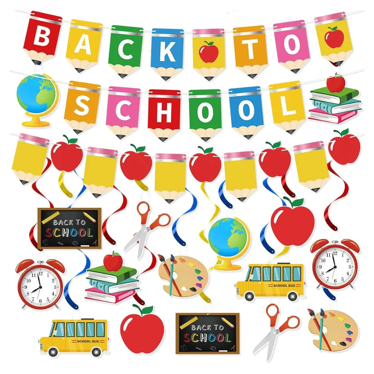 Reusable No DIY Banner with Hanging Swirls – Pre-Assembled Classroom & Party Decorations | Back to School