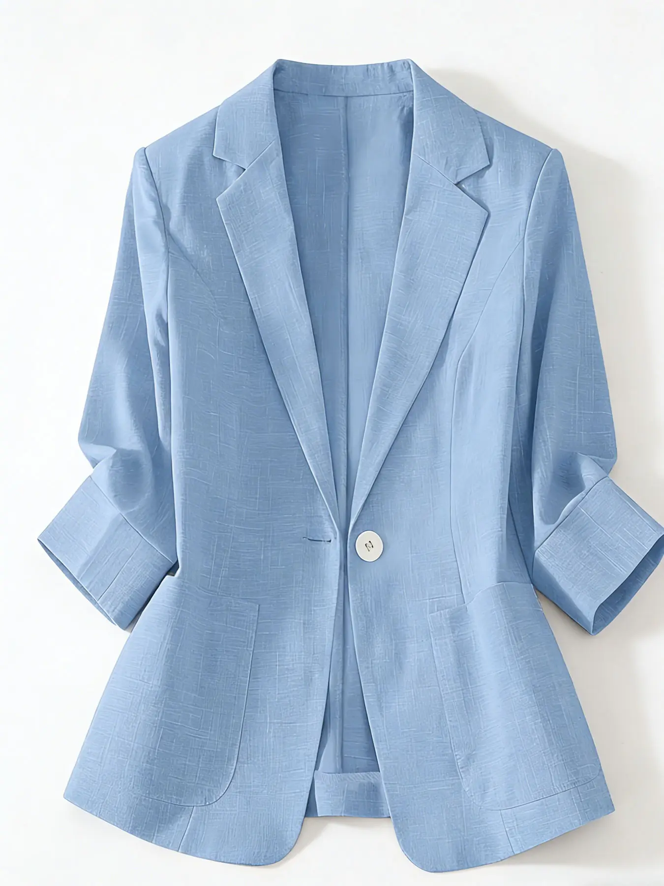 Women's Plain Thin Fitted Seven-Quarter Sleeve Suit Jacket, Spring & Fall, Casual Office Wear, High-Quality Daily Everyday