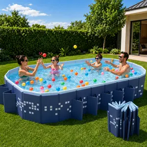 Mandla 10ft Foldable Garden Tub, Non-Inflatable AboveGround Swimming Pool, Rectangular Outdoor Backyard Poolfor Family Summer