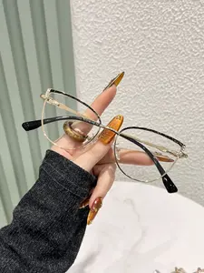 Korean Fashion Cat Eye Flat Light Glasses, Casual Metal Frame, Decorative Lens, All Seasons Wear, Women's Eyewear