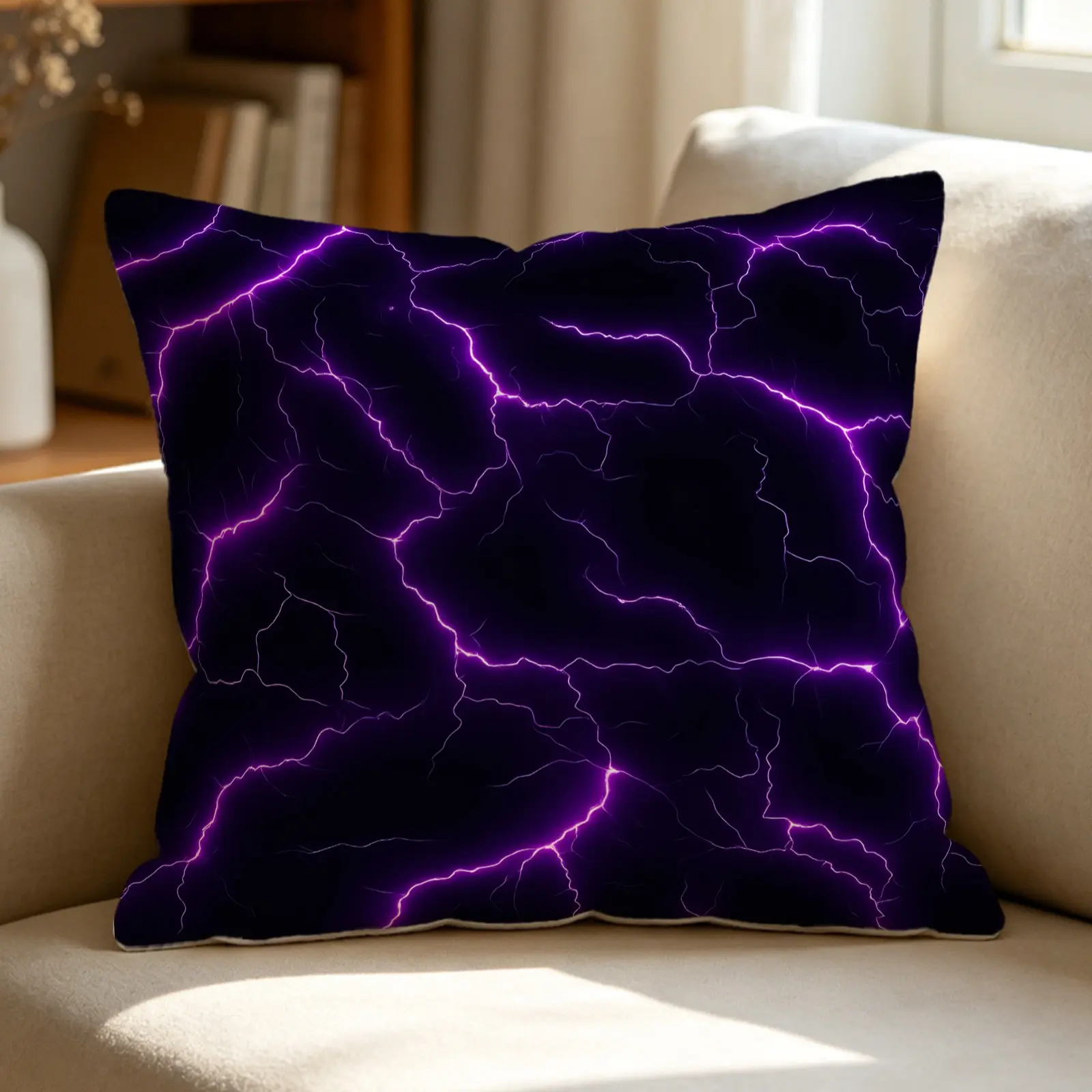 Lightning Print Throw Pillow, Black Red Thunderstorm Cushion, Cool Abstract Accent Pillow, Includes Pillow Core, Soft Plush Pillow for Teens Boys Bedroom, Living Room, Sofa, Couch Decor, Modern Gothic Style, Square Pillow Case with Insert, Soft Cushions