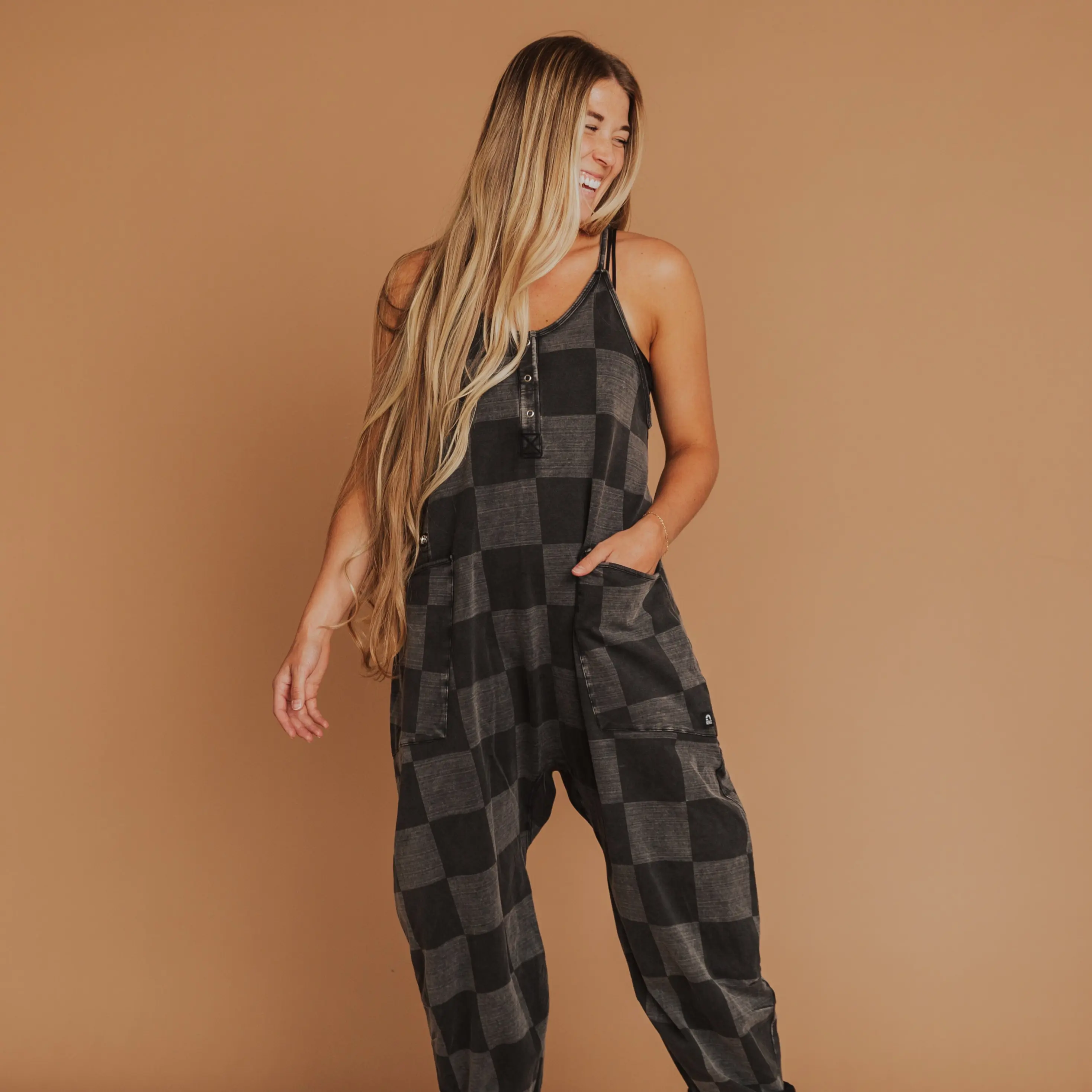 Women's Check Tank Romper, Casual Oversized Sports Jumpsuit in a Soft Cotton Blend with Adjustable Straps for All-Day Comfort, Tank Top, Xl, Female, Xs, Loose, Oversize Run
