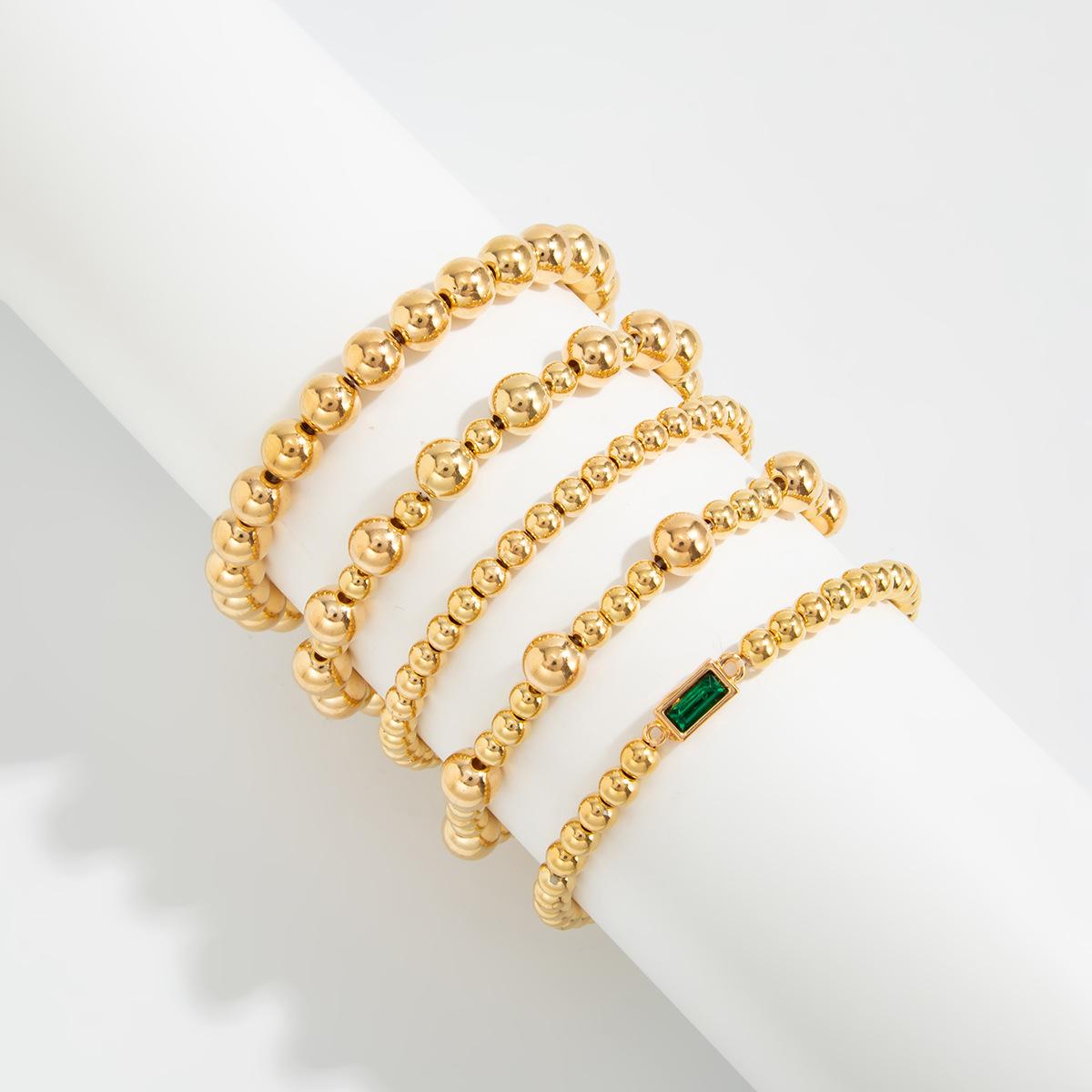 5PCS Bracelets for Women, Dainty Layered Emerald 14K Gold Plated Beaded Bracelets Set Trendy Waterproof Stackable Jewelry Birthday Gifts for Women Girls