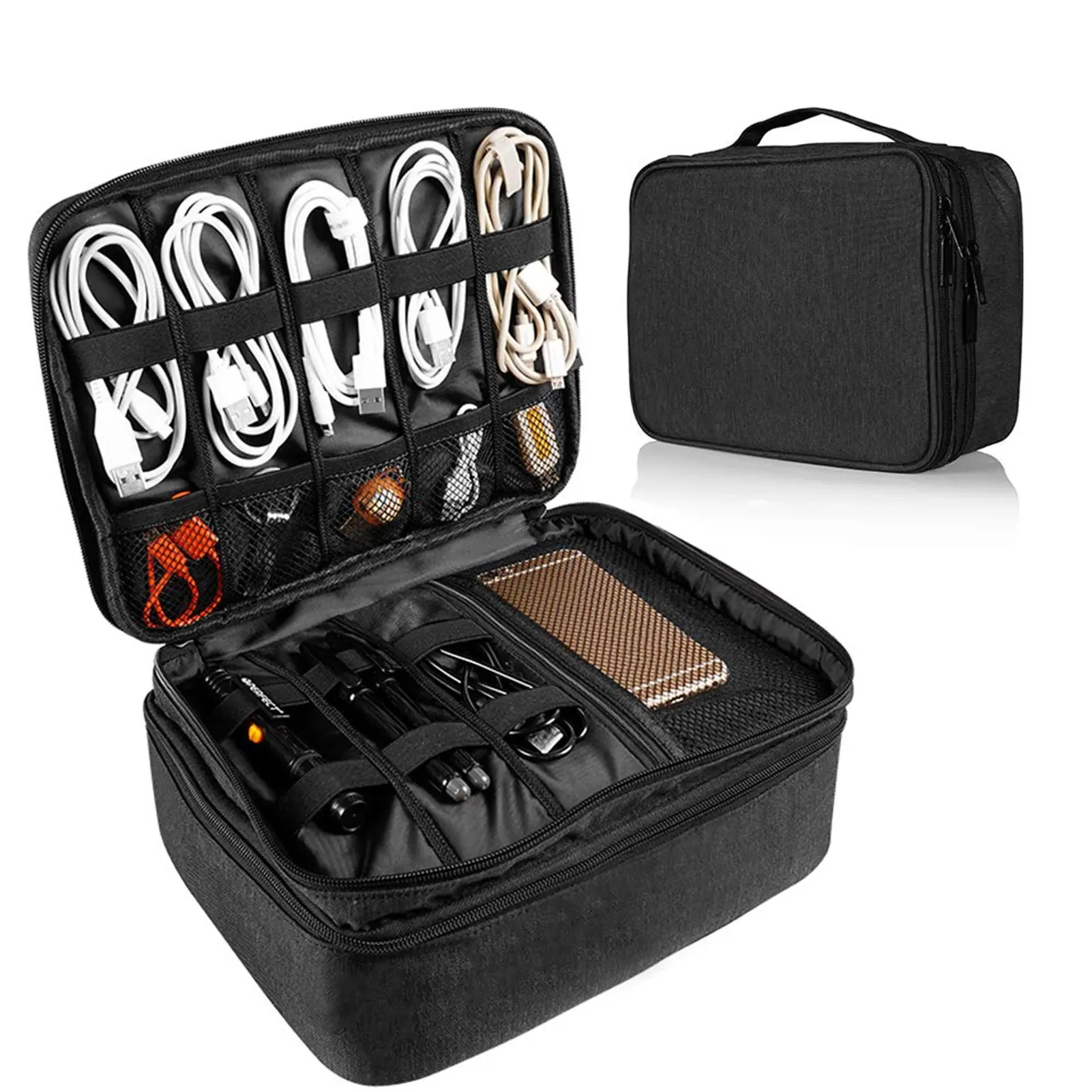 Travel Electronics Organizer, Waterproof Cable Organizer Bag for Electronic Accessories Double Layer Large Shockproof Cable Storage Bag for Cord