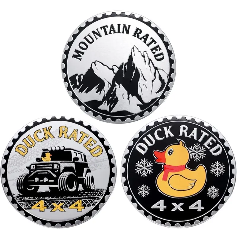 Mountain Rated 3 Pcs Duck Badge Rated Car Emblem 4x4 Metal Automotive 3D Round Decals Stickers for Vehicles Trucks SUV RV Decoration