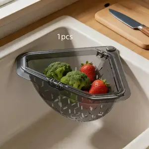 Magnetic Drainage and Filtration Basket, Draining Strainer Basket, Durable Triangle Sink Filter with Rotating Bottom, Kitchen Corner Rack, No Drilling Installation