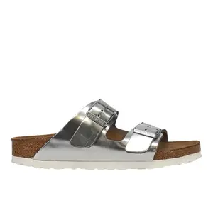 BIRKENSTOCK Womens Arizona Soft Footbed Metallic Leather Casual Sandals Casual - Silver