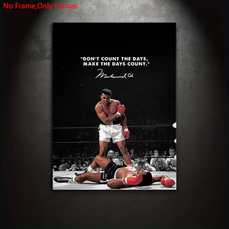 1 piece/set of frameless canvas print posters, wall art, classic realistic art, inspirational quotes from boxing celebrities, perfect gift for sports enthusiasts, ideal gift for bedroom, living room, wall decoration, Athlete wall decor