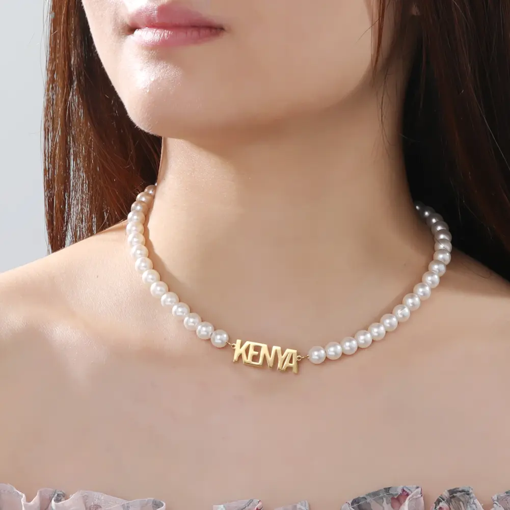 Cazador Custom Name Letters Imitation Pearl Necklace for Women Girls Stainless Steel Personalized Jewelry Valentine Gift Choker