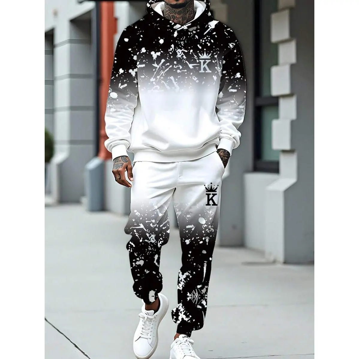 Manfinity LEGND 2pcs Men Casual Ombre Hoodie Sweatshirt And Pants Tracksuit Set, Fall Clothes