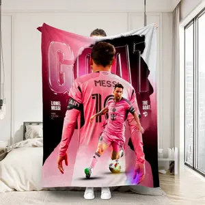 One blanket featuring Messi in a pink jersey, the football superstar GOAT. Ideal for a warm nap, car, or pet. A perfect birthday/holiday gift, suitable for sofas, beds, dorm rooms, hotels, and offices. Soft Blanket Photo Blanket