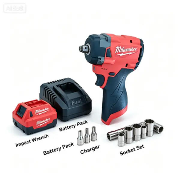 Milwaukee M12 1/2 Compact Impact Wrench, 3/8-Inch Cordless Power Tool for Automotive Repair and Construction, Features High Torque and Portable Design, Includes 1 Battery, Charger, and Protective Boot