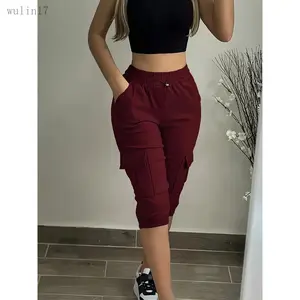 New2025Casual Shorts with Drawstring for Women - Red, Comfortable Stretch Fabric, Multiple Pockets, Summer Casual Wear, Casual Style, Drawstring Waist