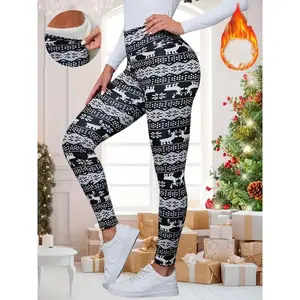 Women's Christmas plaid wool lined leggings, elastic and warm lambskin nine cornered pants, sporty and casual fashionRAIMENTRY