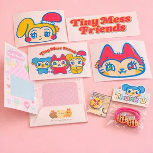 TinyMessFriends Cute Gift Set with Stickers Mini Folder Pin and Hair Ties