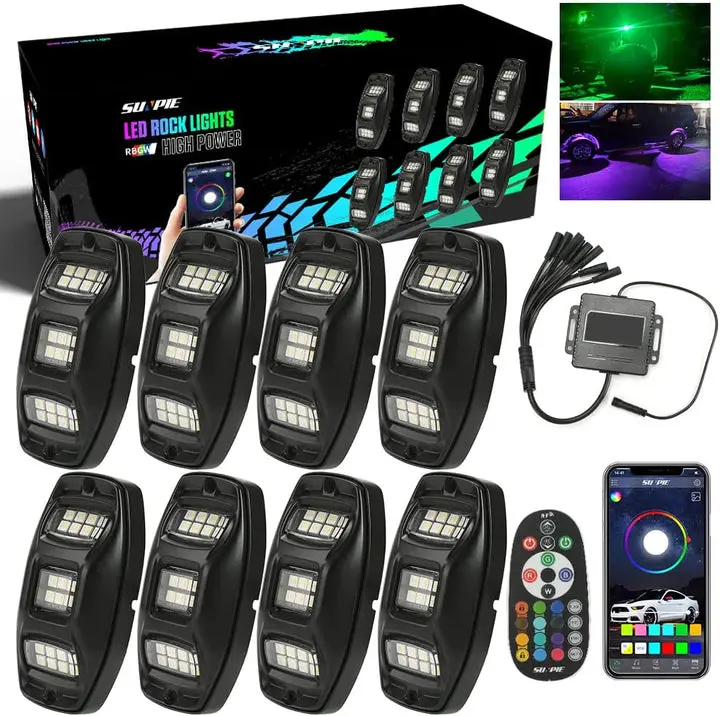 Sunpie 3-Sided Series RGBW LED Rock Light Kits for Cars, Boats, Dune Buggies - 22 LEDs, 32-96W (4/8/12 Pods) Vehicle LED Car Lights