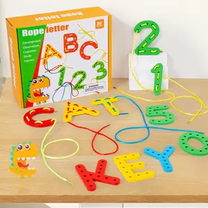 Wooden Alphabet & Number Lacing Toy Set, Number Counting Blocks, Early Learning Letter Recognition, Fine Motor Skills Development, Montessori Educational Gift, Learning Tool