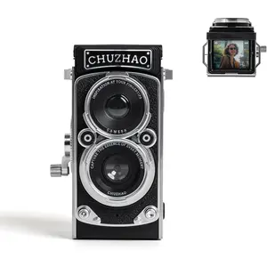 CHUZHAO Digital Camera Retro with Time  - Portable  TLR Style 1080p FHD Video 12MP Photos Autofocus Mini Vlogging Camera with 16GB Card for Beginners Teens Adults, Black