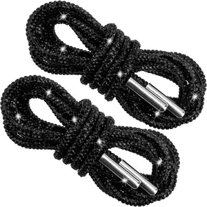 2pcs Black Bling Round Rhinestone Rope, Sparkly Crystal Replacement Laces for Hoodies Sweatpants Shoes Bags