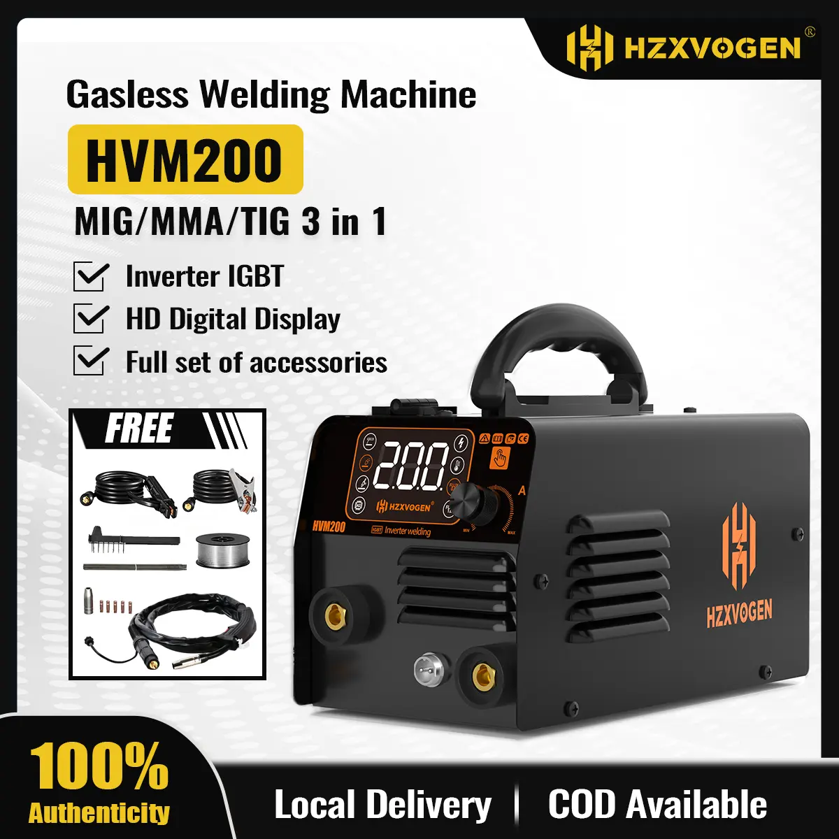 HZXVOGEN MIG Welder 140A, 110V/220V, 3 IN1 with IGBT Inverter, Automatic Wire Feed, Portable Design, Large LED Display welding machines