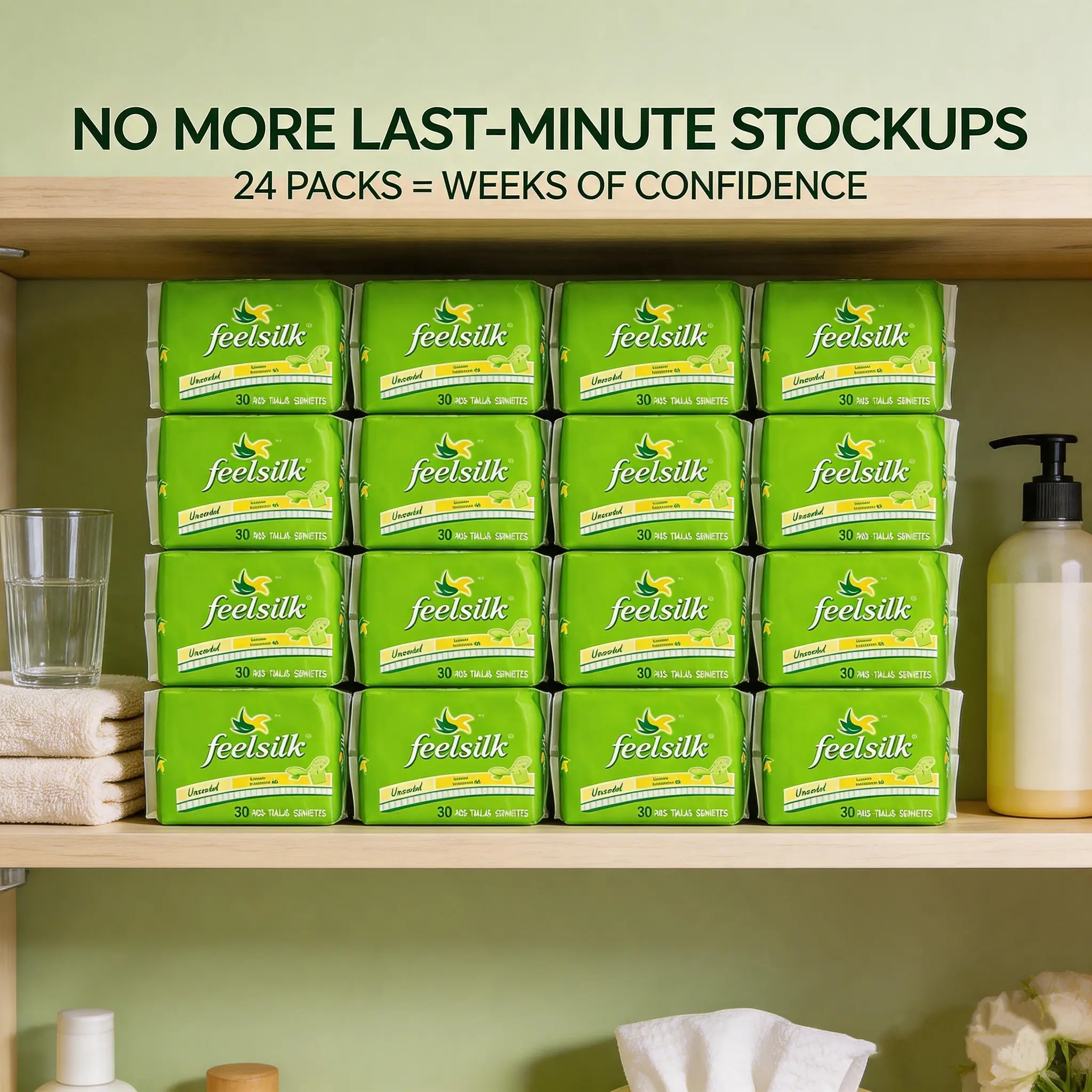 Feelsilk Disposable Unscented Panty Liners, Leakproof for Sensitive Skin, 24-Pack Bulk Supply with Moisture Protection for Extended Confidence
