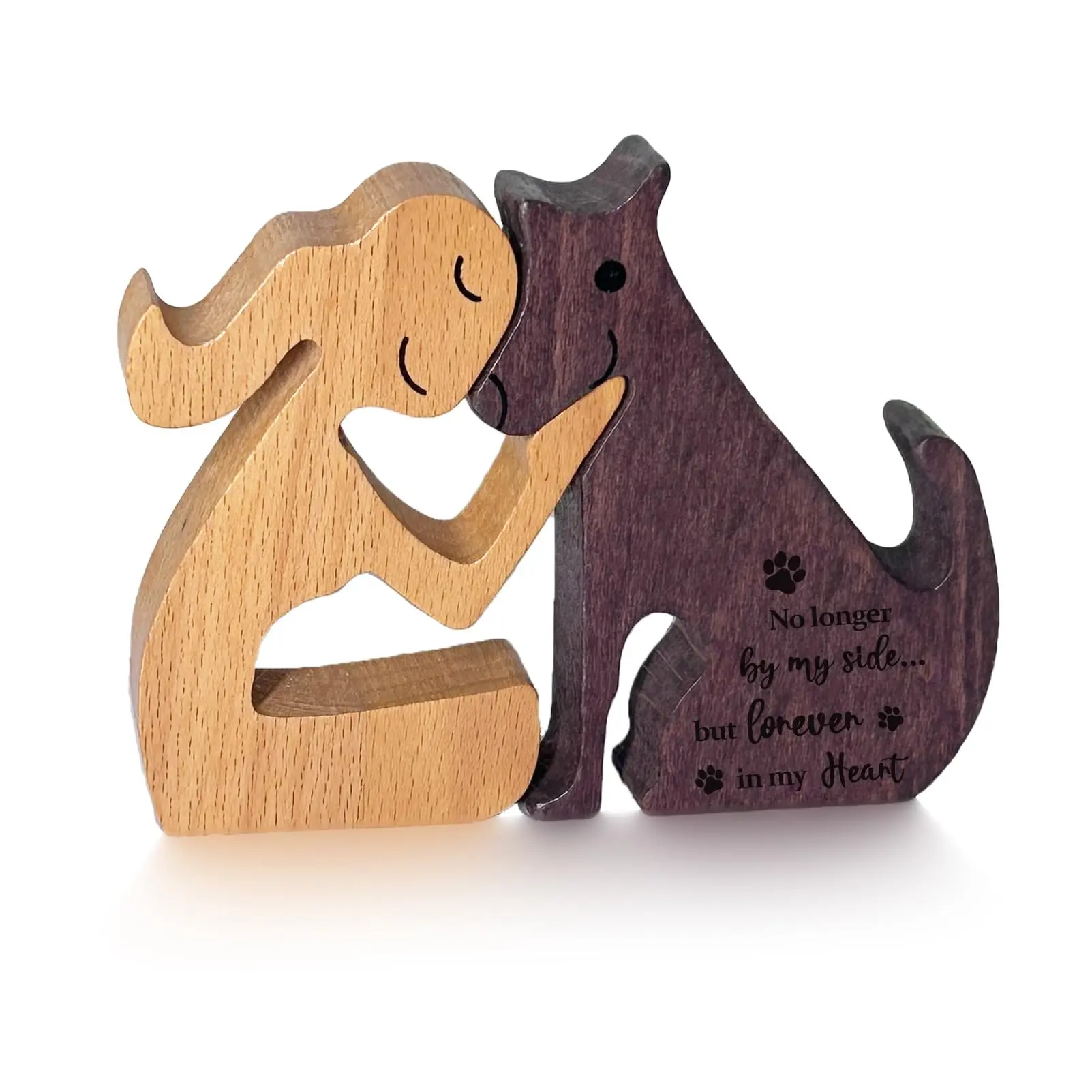 Dog Memorial Gift, Wooden Girl and Dog Statue, Personalized Custom Carving, Sympathy Gift for Lost Pet Puppy, Forever in My Heart, Paws