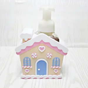 Gingerbread House Foaming Soap Bottle Holder – Cute 3D Printed Pastel Christmas Candy House – Bath and Body Works Foaming Soap Dispenser Stand – Holiday Winter Bathroom Kitchen Counter Decor – Festive Christmas Gift