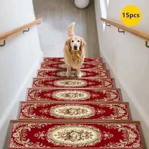 15pc Luxury Pattern Stair Mats Non-Slip Durable Home Carpet European Style Decorative Step Pads Protection Mat Jit