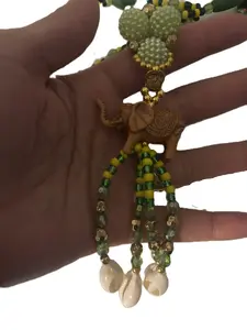 Iñafa de Orunmila - Collar de Mazo Artesanal para Babalawo - Joyería Religiosa Yoruba Ifá - Cuentas Verde y Amarillo con Dije de Elefante y Calavera