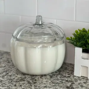 Pumpkin Candle - Decorative Pumpkin-Shaped Candle with Clear Lid for Festive Home Decor