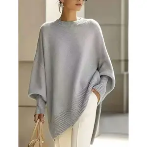 Relaxed Round Neck Pullover Knit Sweater, Loose Casual Simple Versatile Lazy Style, Pure Color Woolen Top, Elegant Comfortable Knitted Shirt
