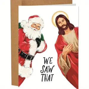 1 piece We saw that interesting Christmas card, the Naughty List card, Santa Claus card, Jesus card, Merry Christmas, holiday card, Greeting card (with envelope)