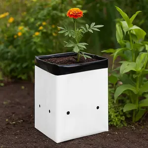 iPower Panda Film Grow Bags - Black & White Square Containers for Plants, Seedlings & Rooting - Durable Reflective Material - Outdoor Planting Boxes - Stackable Vegetable Planters - 50-Pack