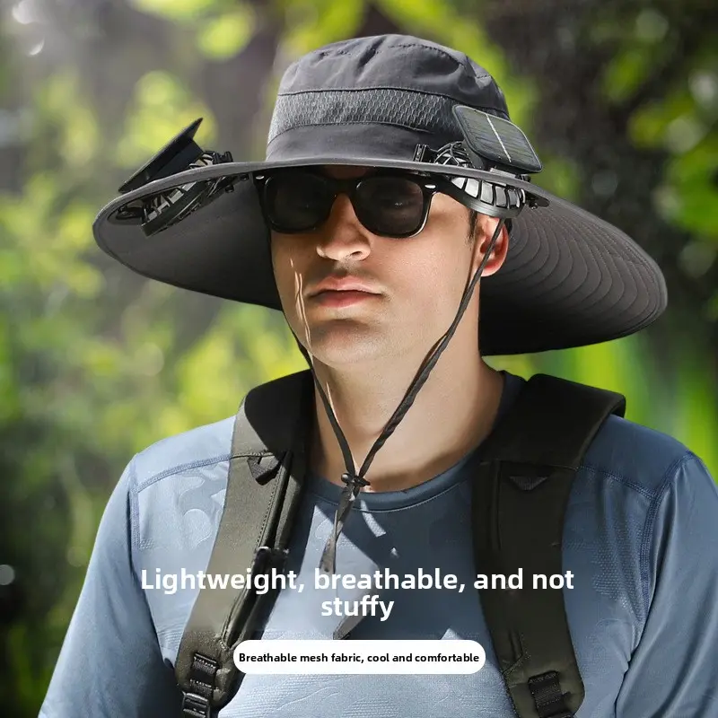 Outdoor mountain climbing and fishing solar dual fan hat, solar cooling sunshade hat, outdoor sports sunshade fan hat, summer sunshade breathable sunshade hat, fishing and cycling sunshade hat, rechargeable outdoor fisherman hat