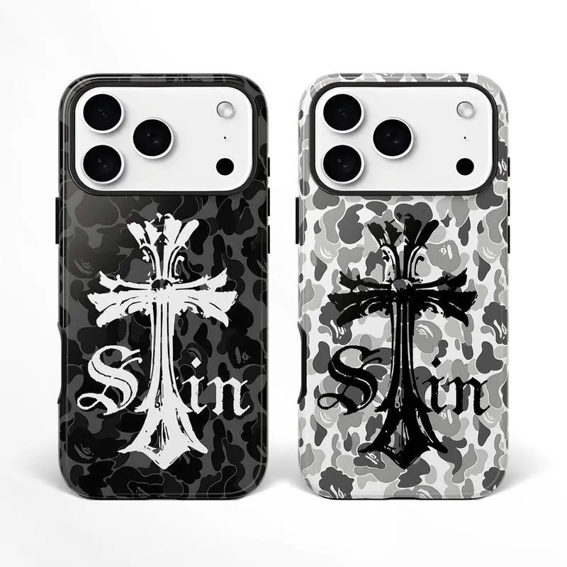 Camo B- Apé x Chrome Hearts Cross Tough Phone Cases Satin cover for iPhone 17 Series Protective Cover Case for iPhone 17 Pro Max 17 Pro 17 16 15 14 13 12 11