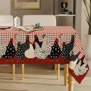 Farmhouse Gingham Chicken Tablecloth Waterproof & Spill-proof Polyester for Rustic Country Kitchen Decor 60" Round or 55"x70" Rectangle Classic Gingham Pattern